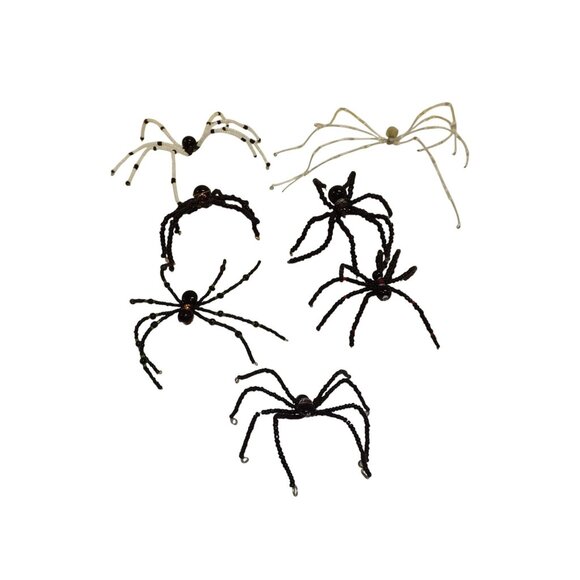 Handmade Beaded Spider Ornaments Set Of 7 Decor Figurines Beads Stones Ooak BagD - Picture 1 of 16